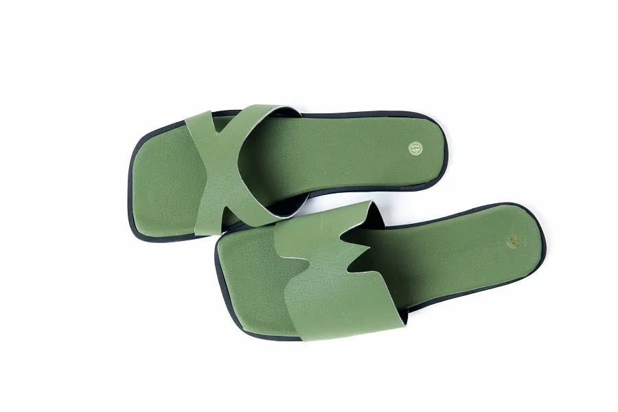 Green Leather Sandal: Maxine Olive Green.