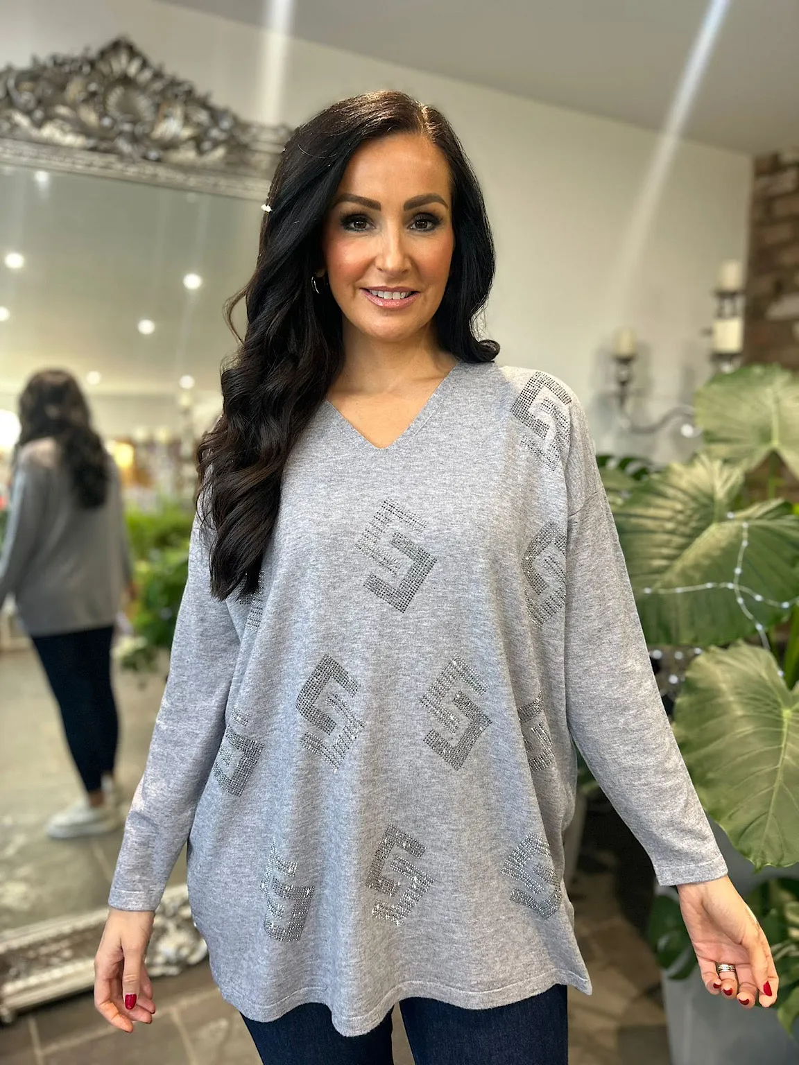 Grey Diamante Knit Gail