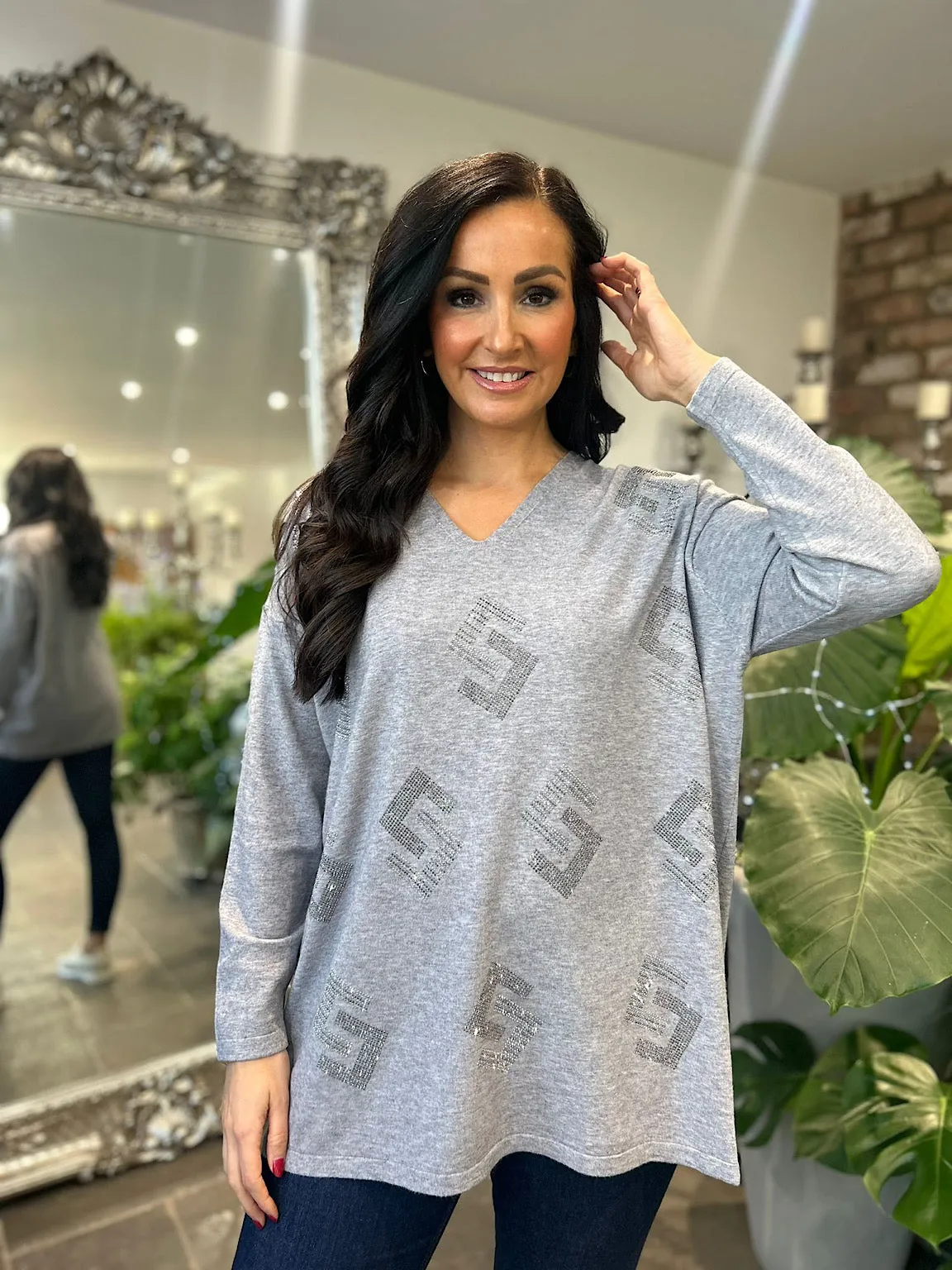 Grey Diamante Knit Gail