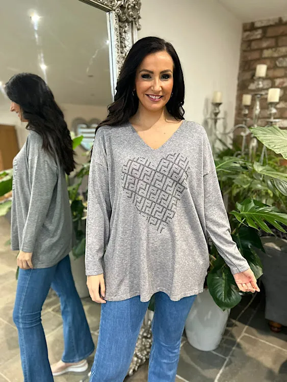 Gray Heart Knit Diamante Gail