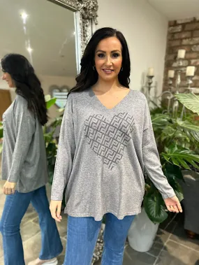 Gray Heart Knit Diamante Gail