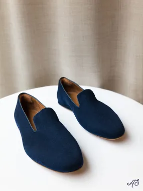 House Slippers in Navy Cashmere