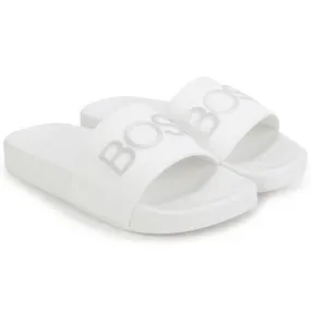 Hugo Boss White Logo Slides