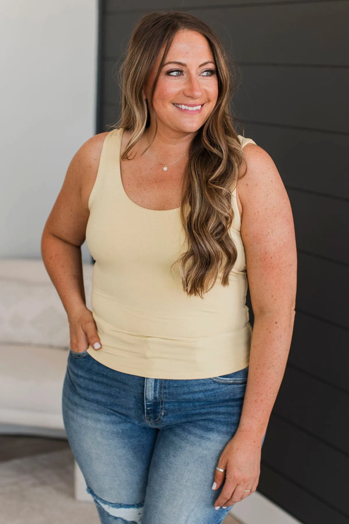 Lovely Knit Tank Top in Dusty Yellow