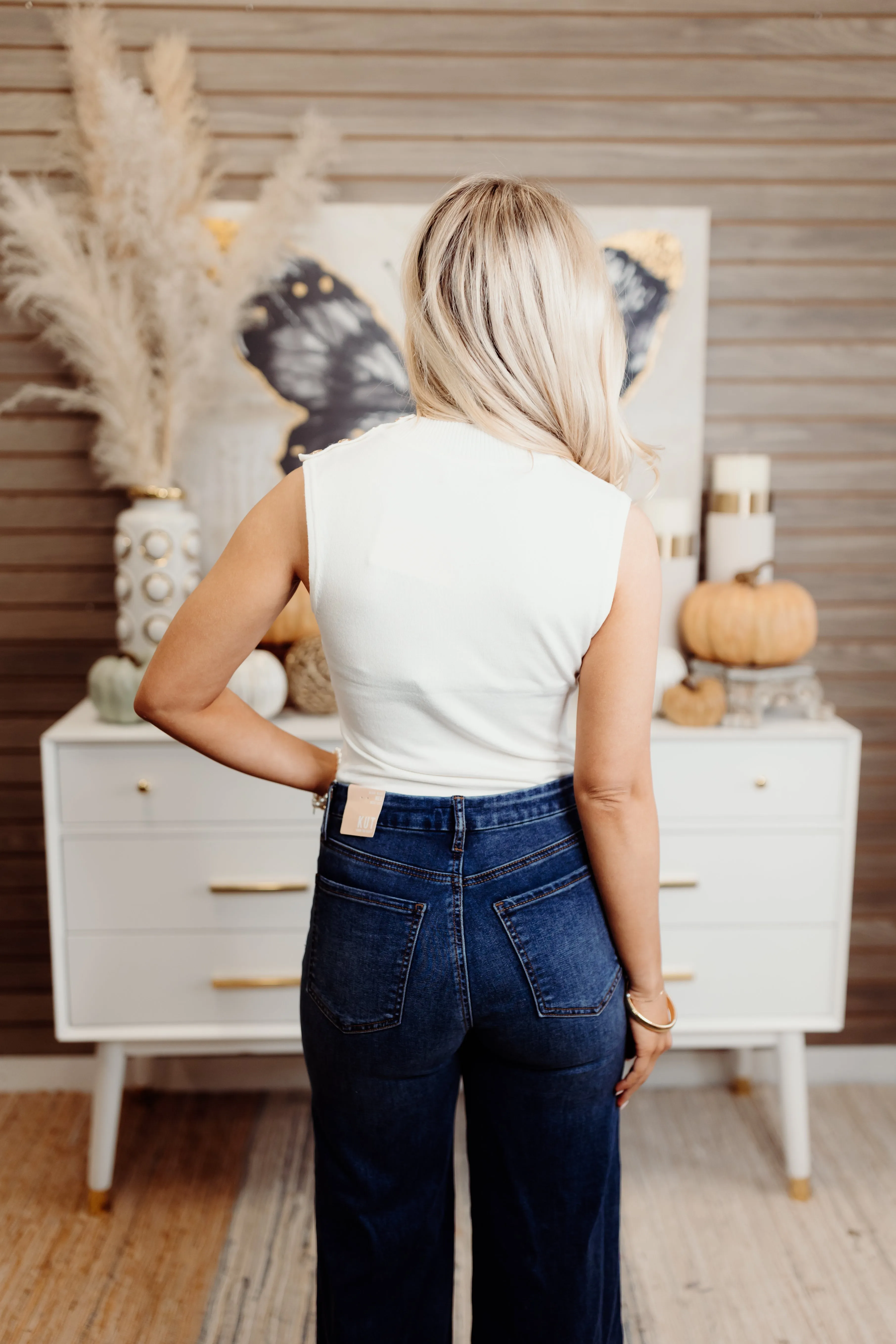 Ivory Mock Neck Lightweight Knit Sleeveless Top