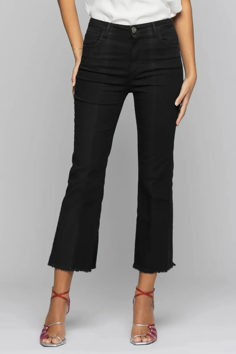 Women's Black Frayed Hem Flared Jeans