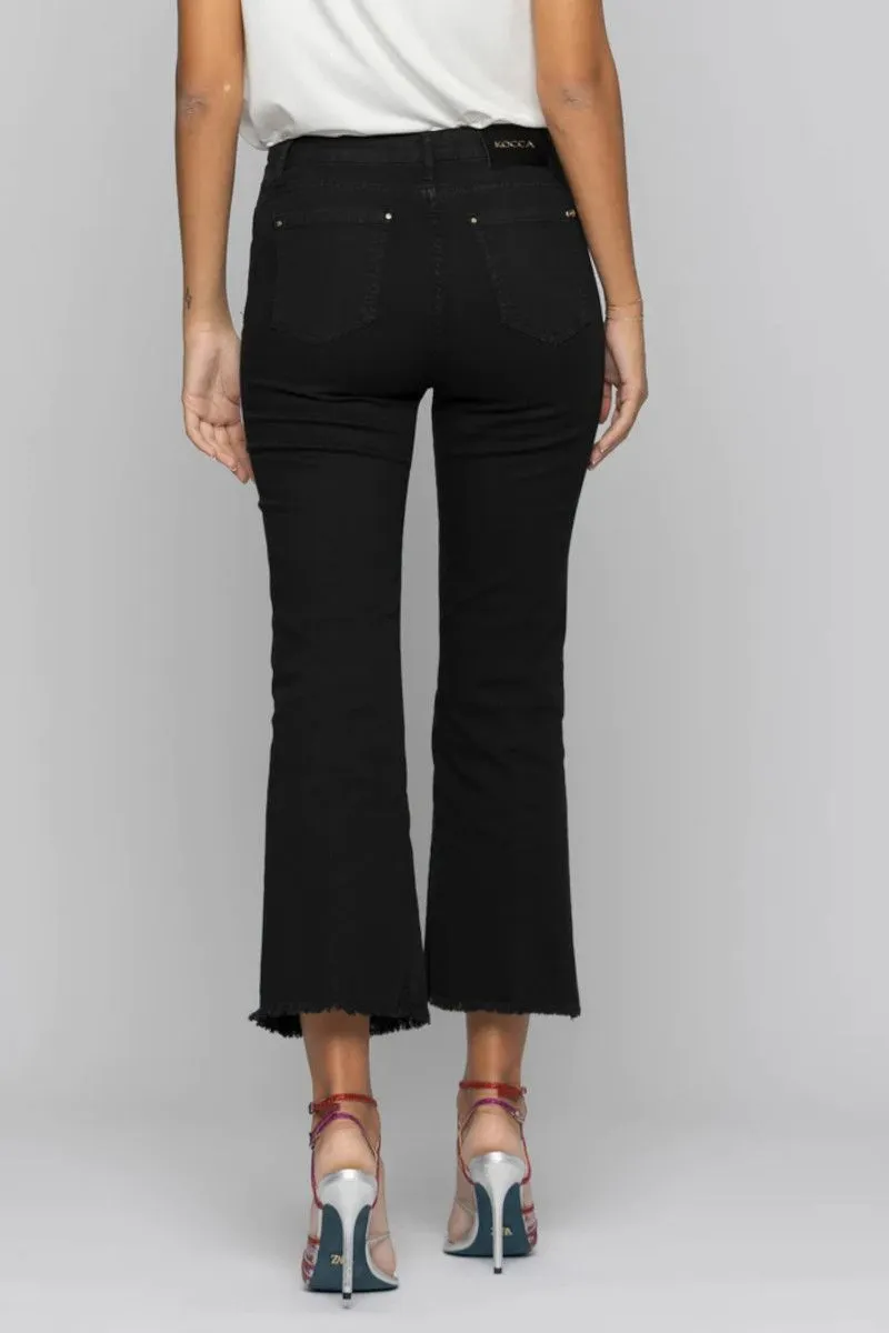 Women's Black Frayed Hem Flared Jeans