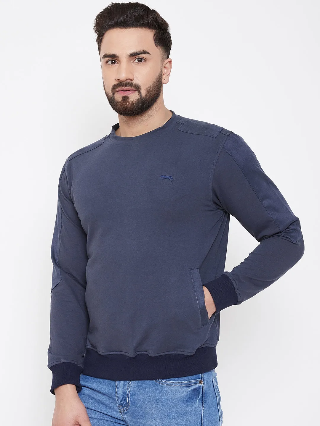 JUMP USA Men Navy Blue Solid Sweatshirt