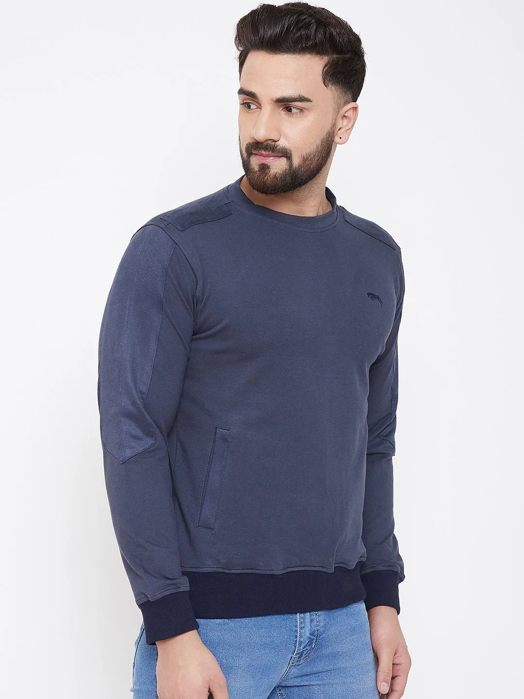 JUMP USA Men Navy Blue Solid Sweatshirt