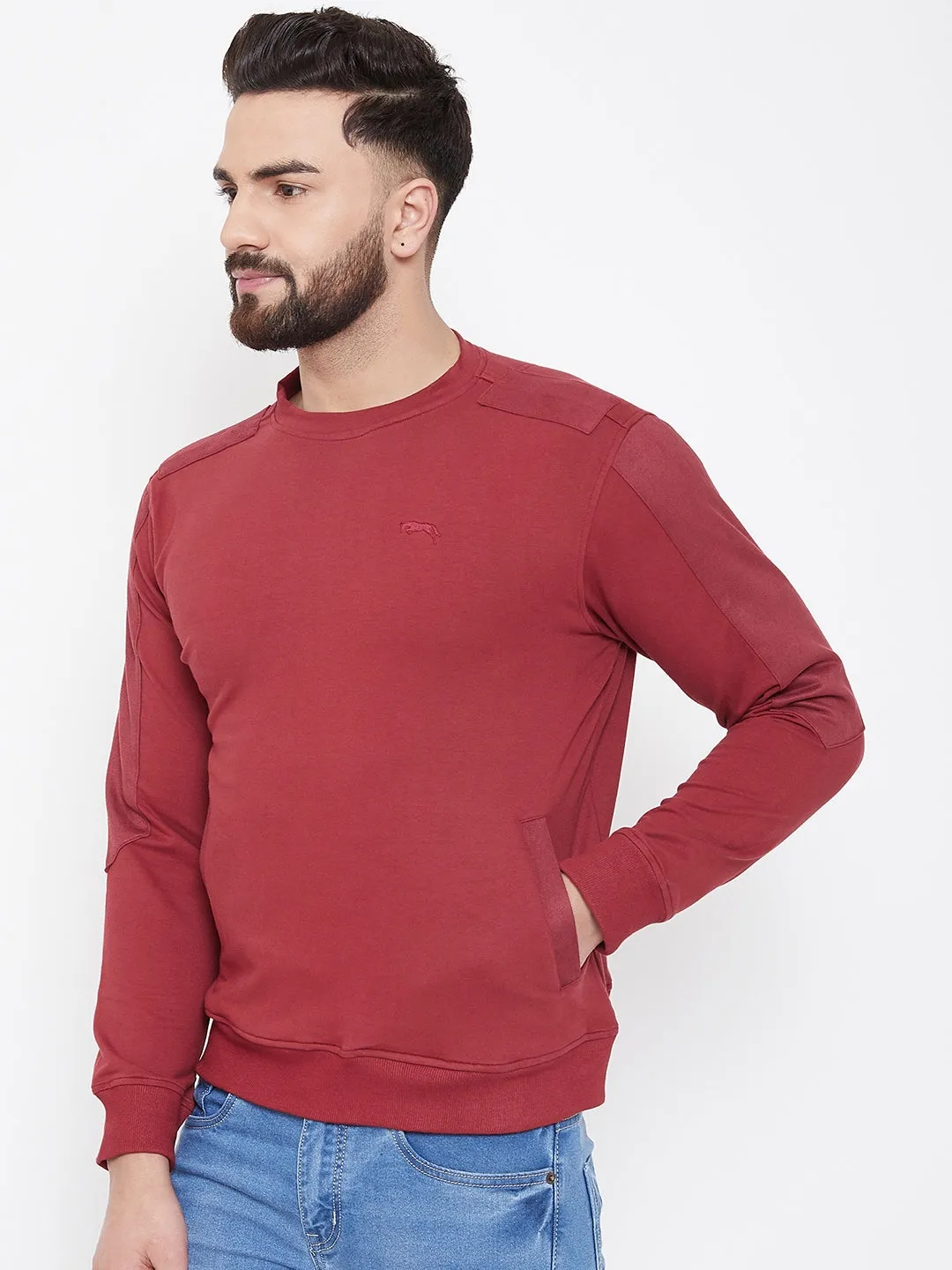 JUMP USA Men Red Solid Sweatshirt