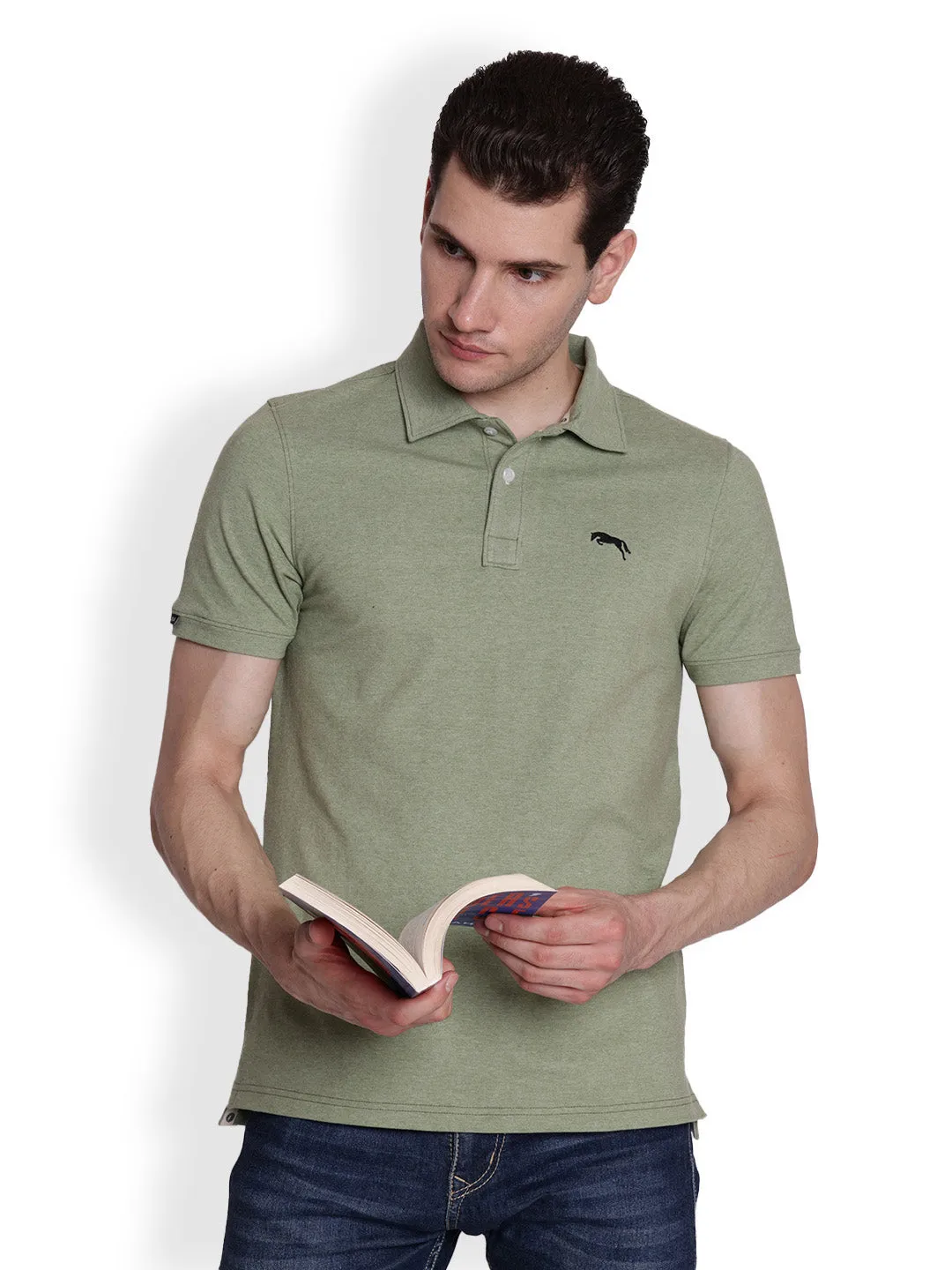 JUMP USA Men Solid mint green Polo Collar Cotton T-shirt