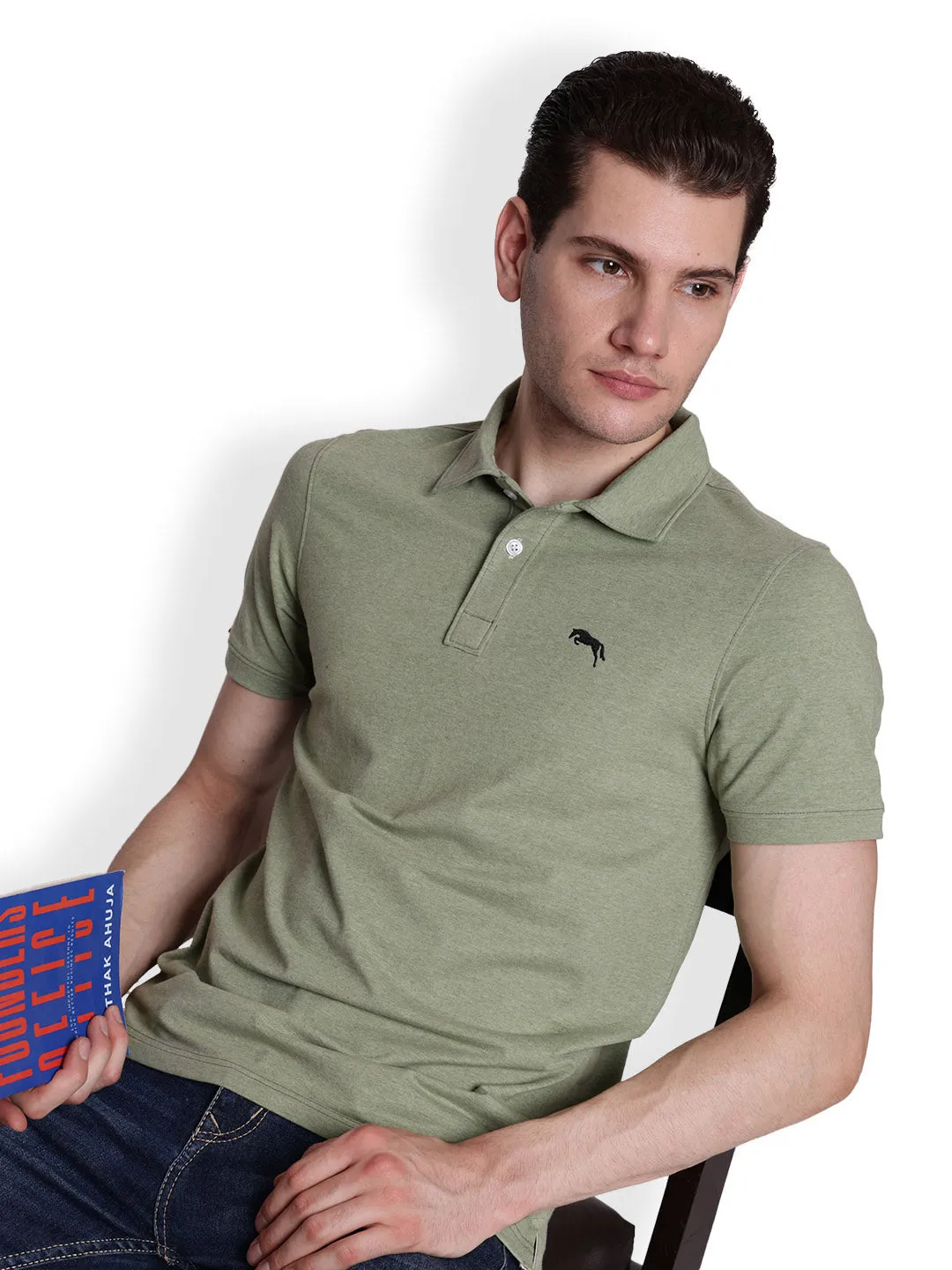 JUMP USA Men Solid mint green Polo Collar Cotton T-shirt