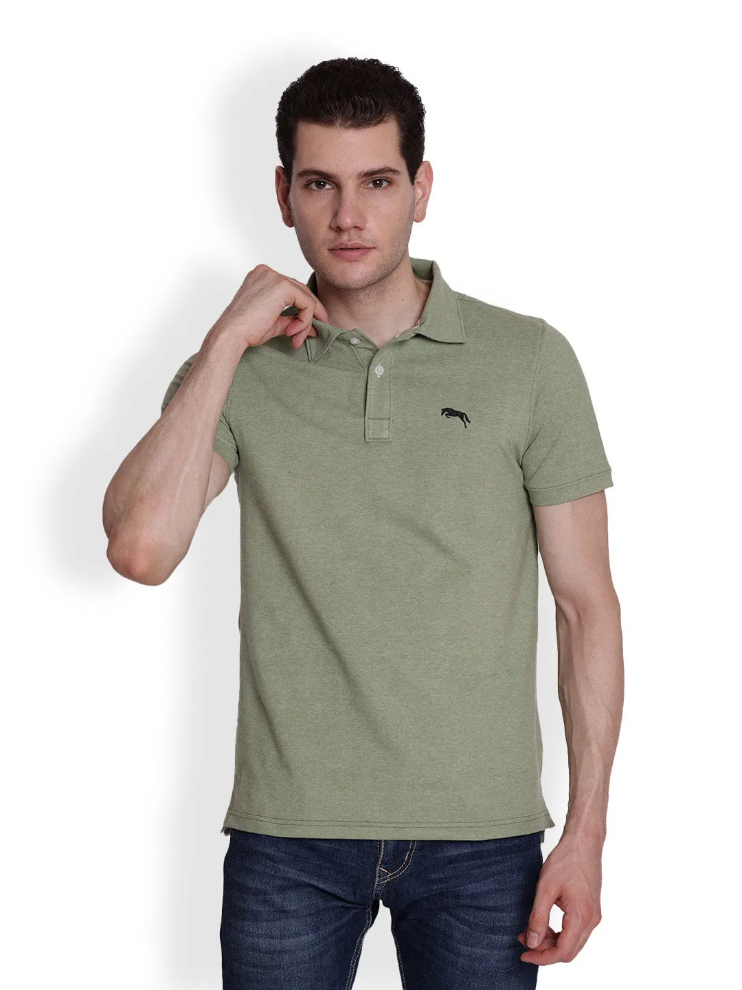 JUMP USA Men Solid mint green Polo Collar Cotton T-shirt