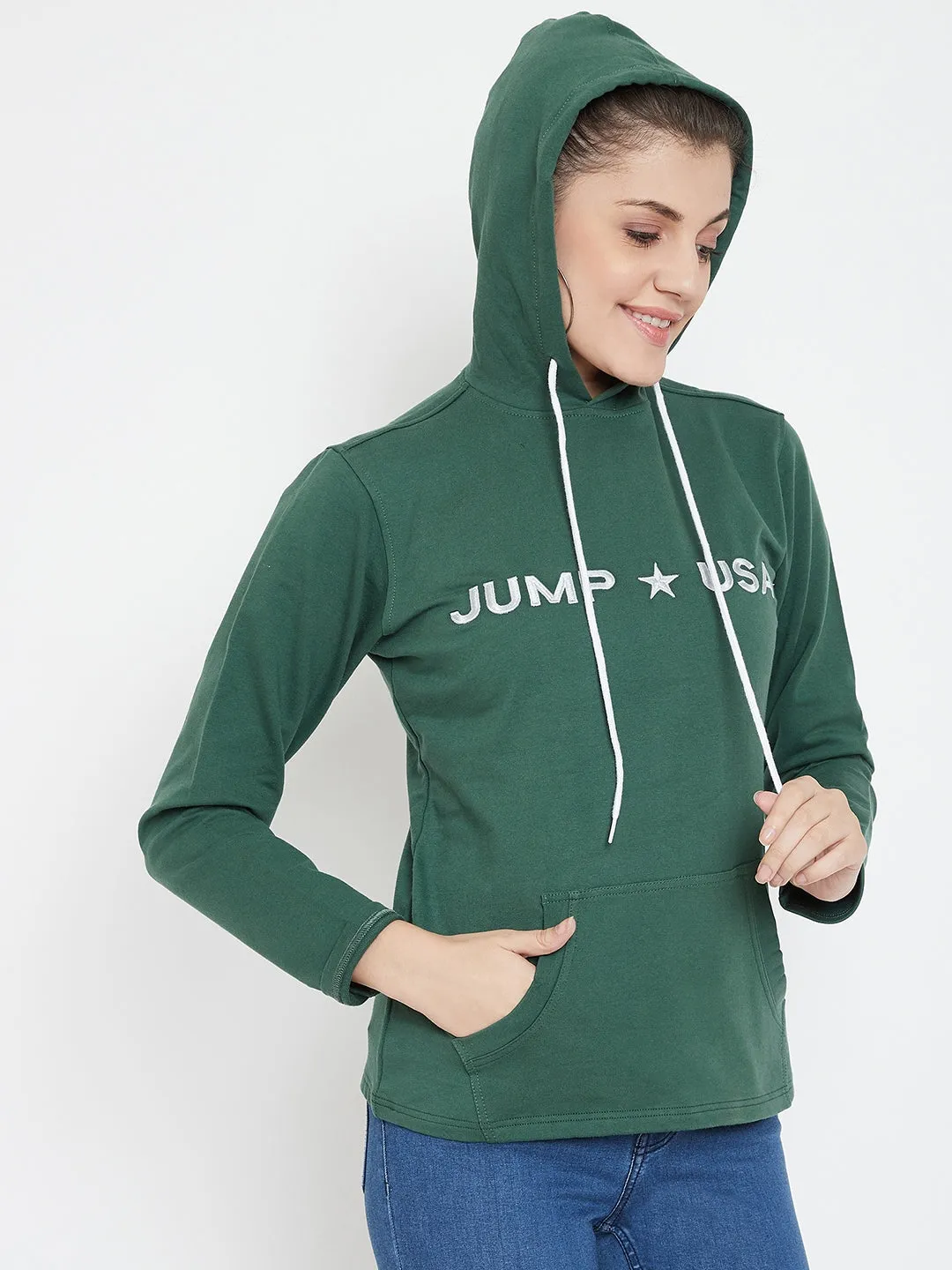 JUMP USA Women Solid Hooded Sweatshirt