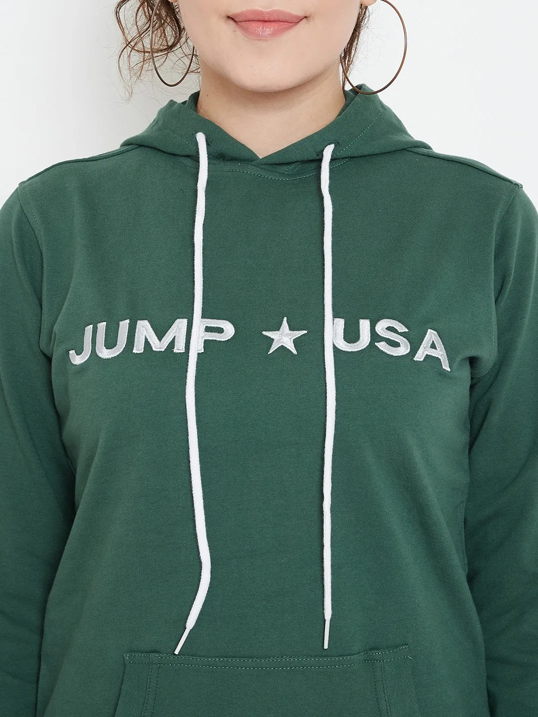 JUMP USA Women Solid Hooded Sweatshirt