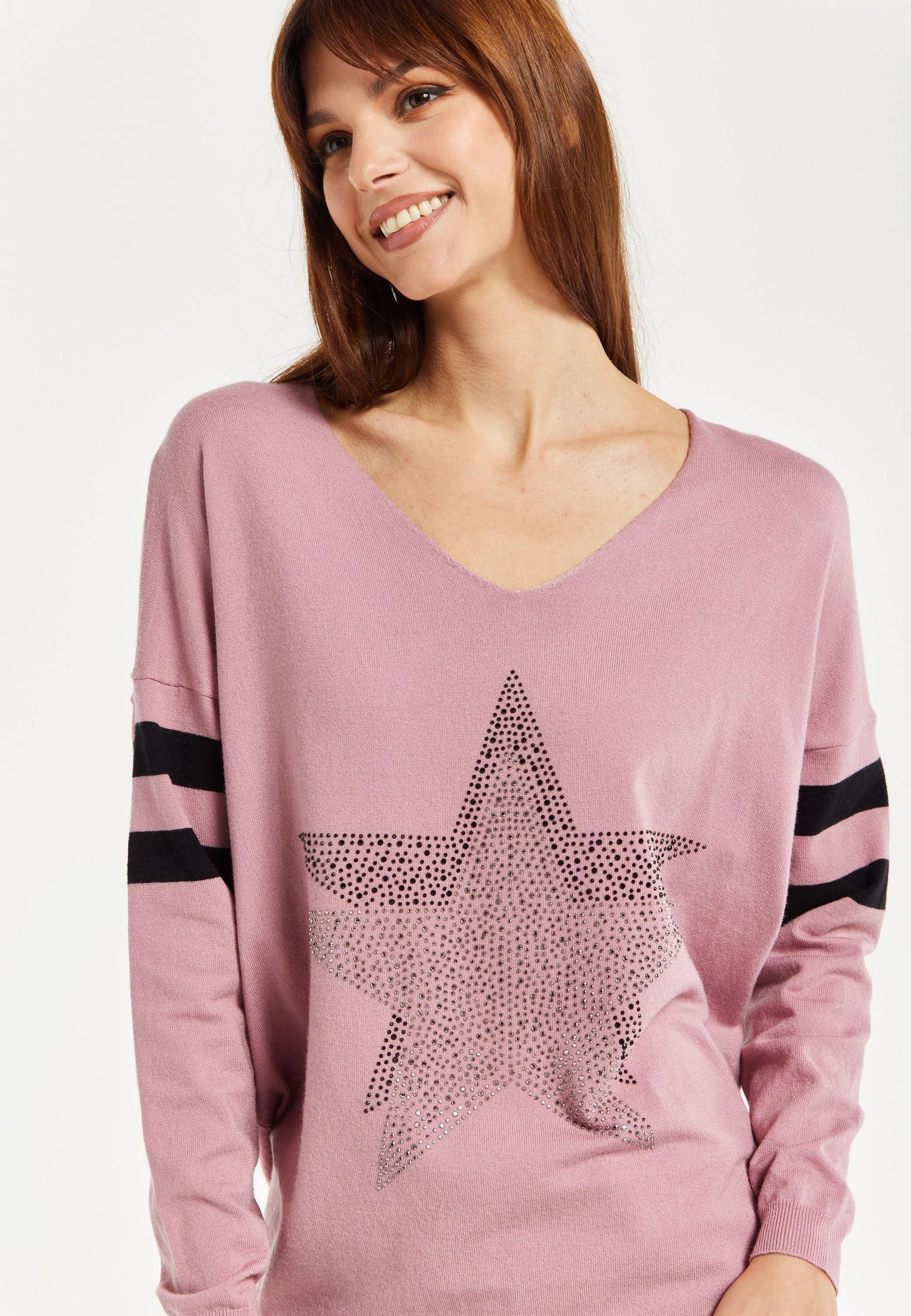 Jumpers Cardigans ce Pink Long Sleeve Jumper with Sparkly Star Liquorish