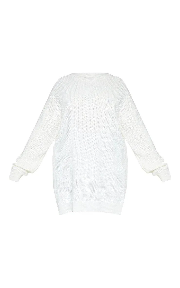 Plus Cream Round Neck Side Split Jumper PrettyLittleThing