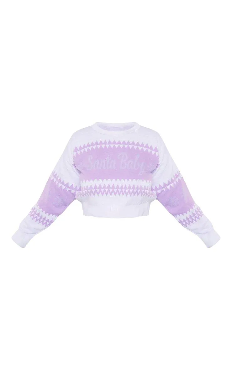 Plus Lilac Santa Baby Cropped Christmas Jumper PrettyLittleThing