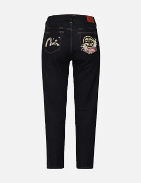 Kamon and “Koi playing in the Waves” Embroidery Straight-leg Jeans