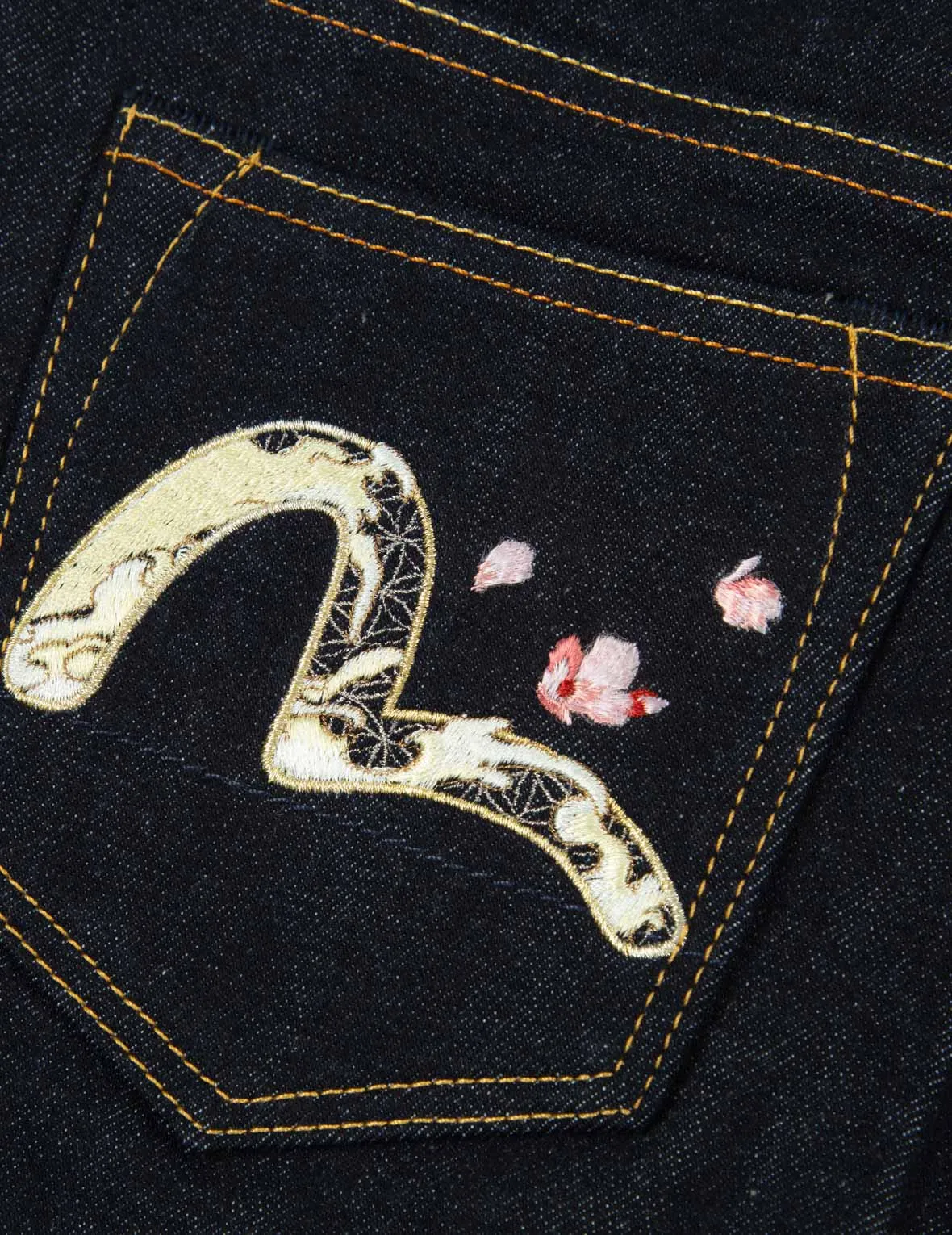 Kamon and “Koi playing in the Waves” Embroidery Straight-leg Jeans