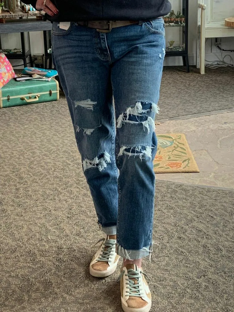 KanCan Patched Distressed Boyfriend Jeans in Size 5/26 to 22W