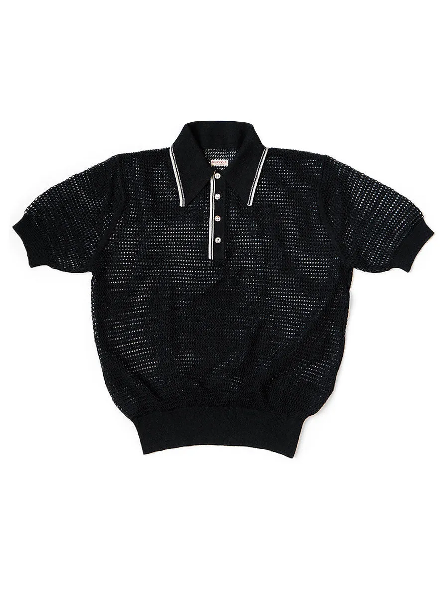 12G Mesh Knit Carol Polo Tee by Kapital