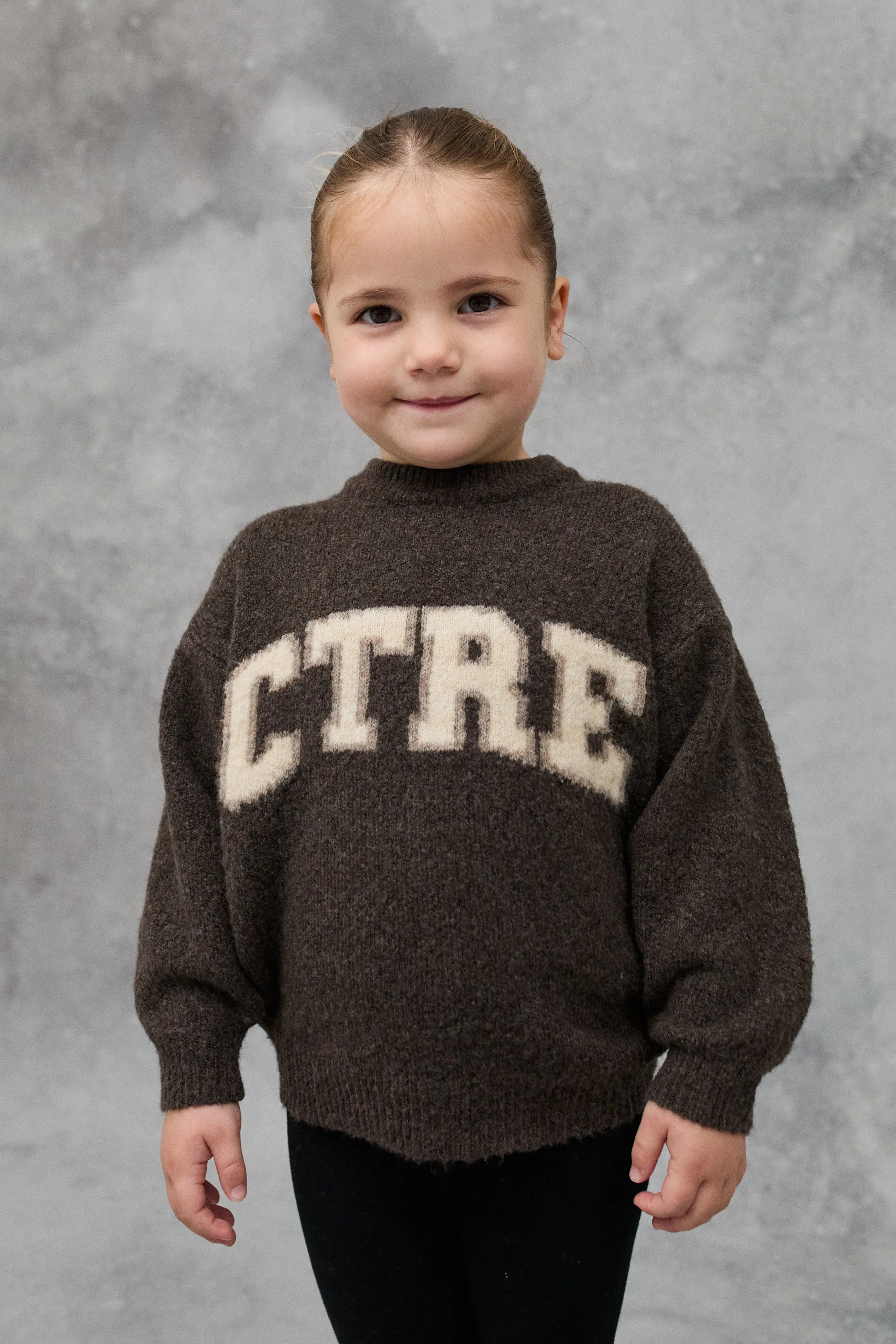 KIDS CTRE KNITTED SWEATSHIRT - BROWN