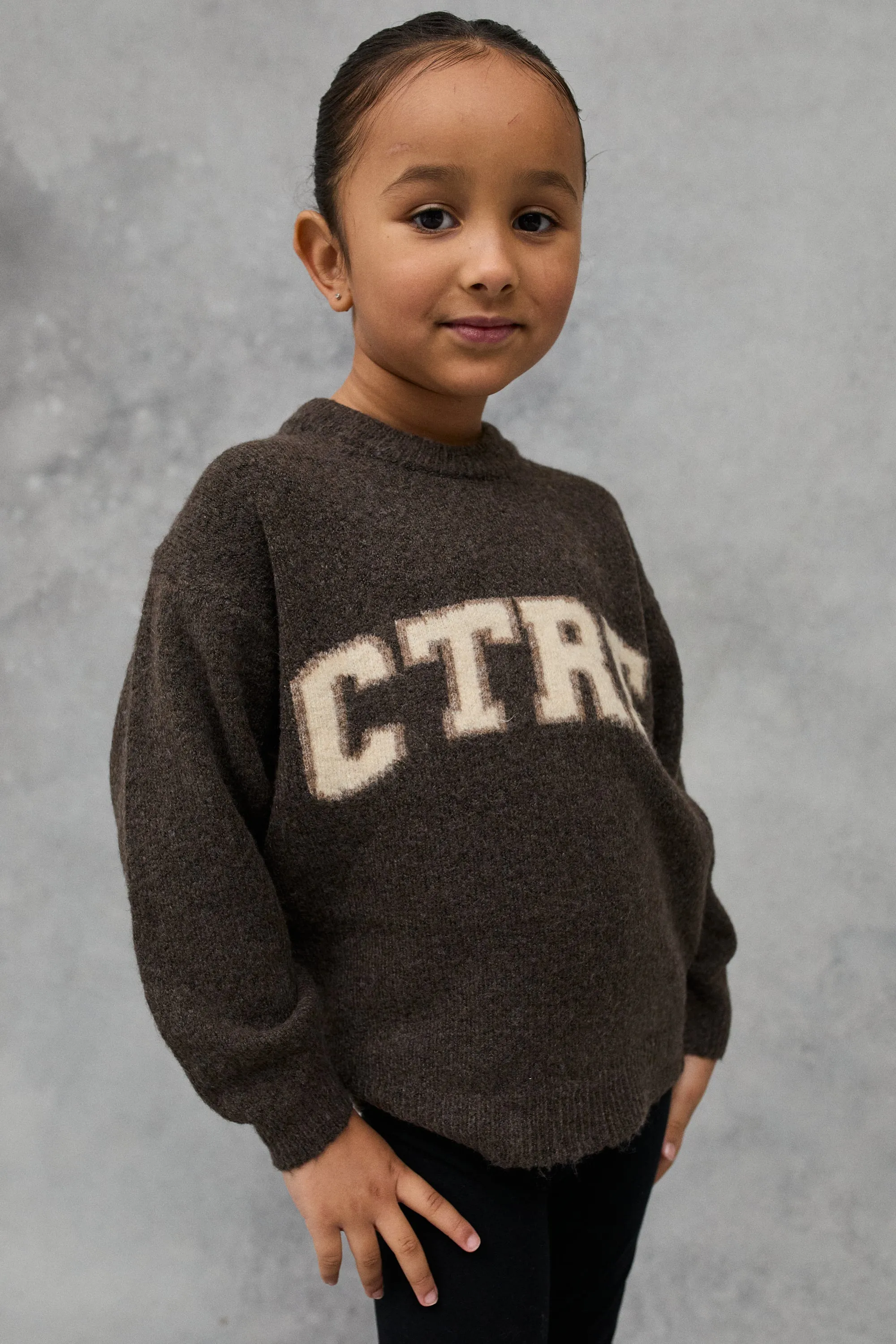 KIDS CTRE KNITTED SWEATSHIRT - BROWN