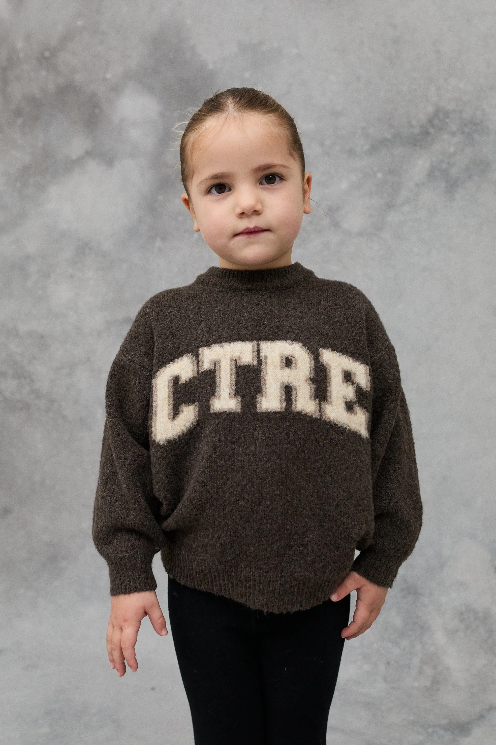 KIDS CTRE KNITTED SWEATSHIRT - BROWN