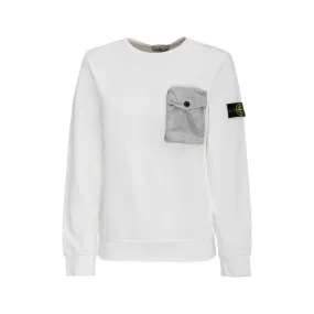 Kids White Cotton Sweatshirt with Nylon Pocket