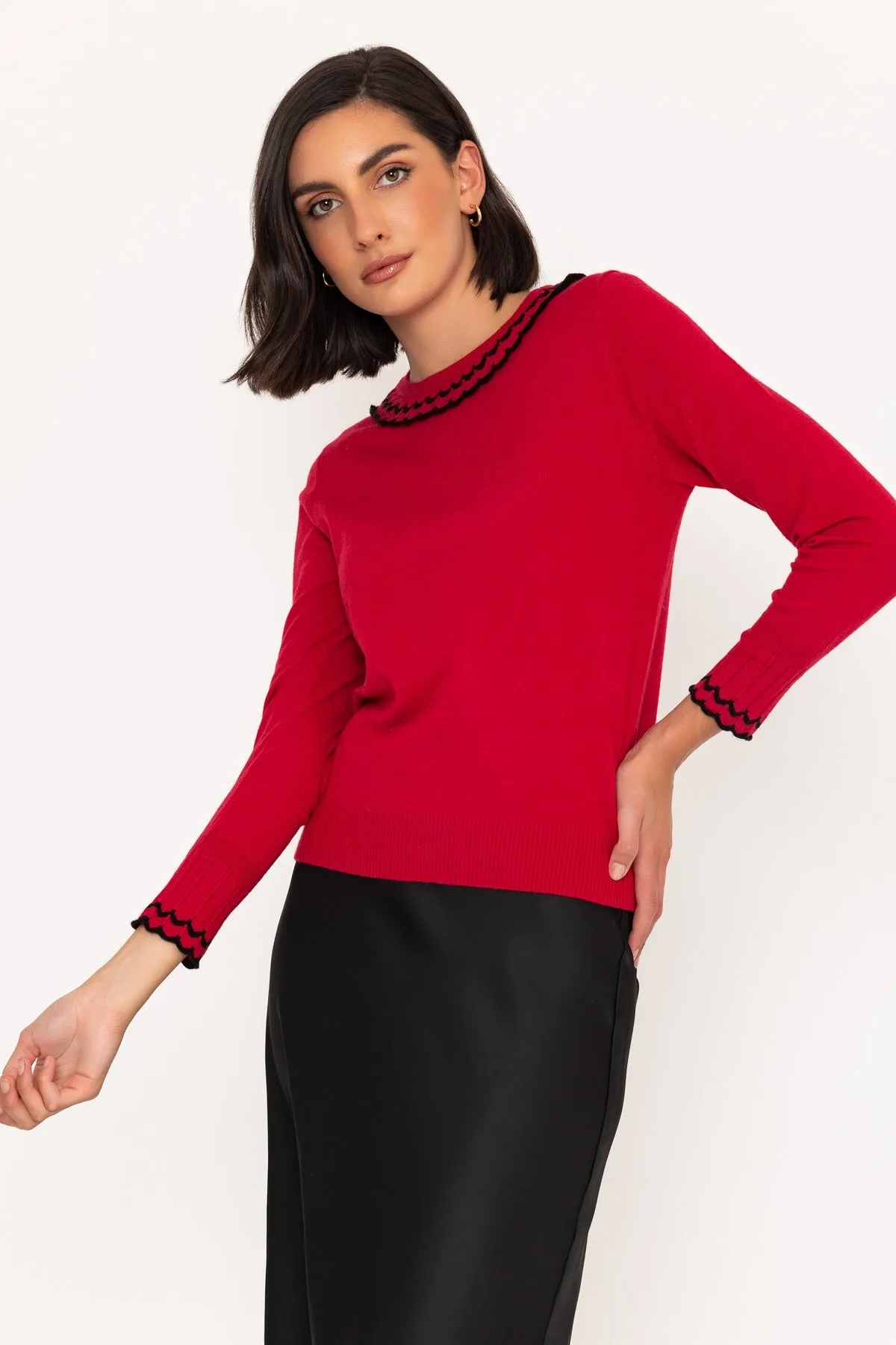 Lace Frill Knit Jumper in Red