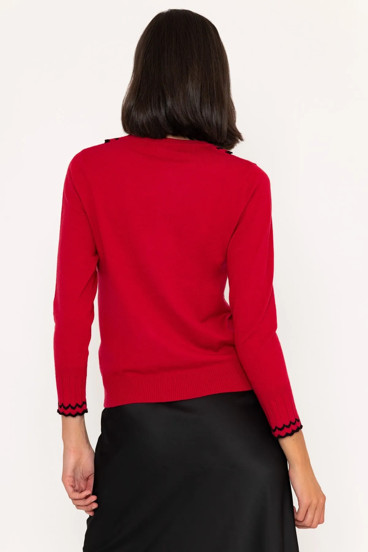 Lace Frill Knit Jumper in Red