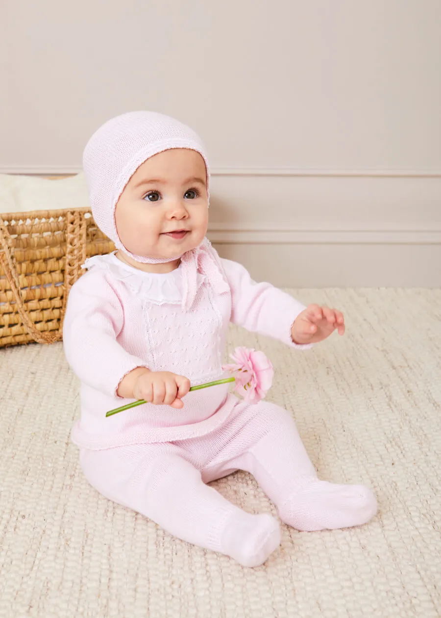 Pink Knitted Set with Lace Trim Ruffle Collar for Babies 1-6 Months