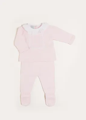 Pink Knitted Set with Lace Trim Ruffle Collar for Babies 1-6 Months