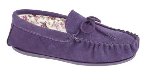 Ladies Purple Suede Moccasin Slippers