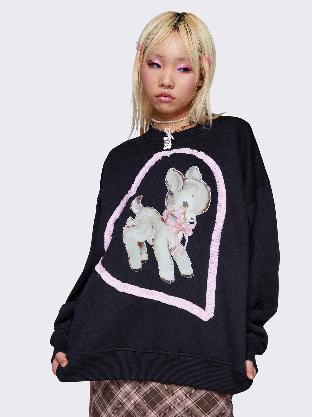 Lamb Print Soft Cotton Sweatshirt for Women