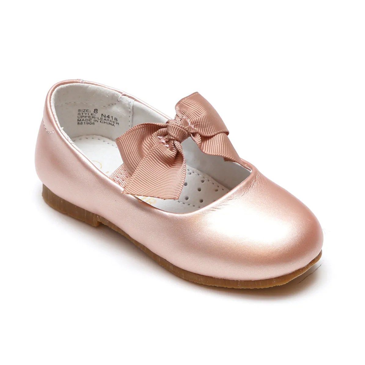 L'Amour Girls Leather Bow Flats for Special Occasions