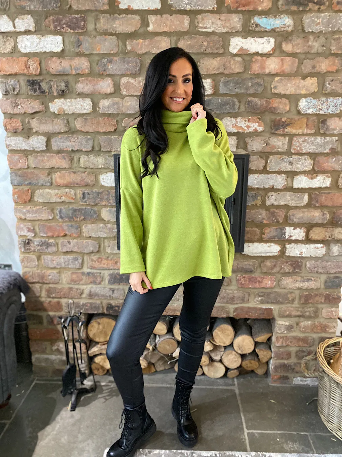 Lime Green Cowl Neck Sweater Polly