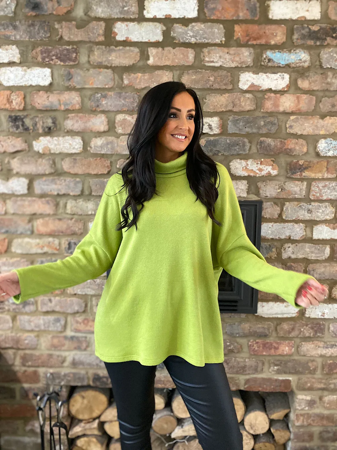 Lime Green Cowl Neck Sweater Polly