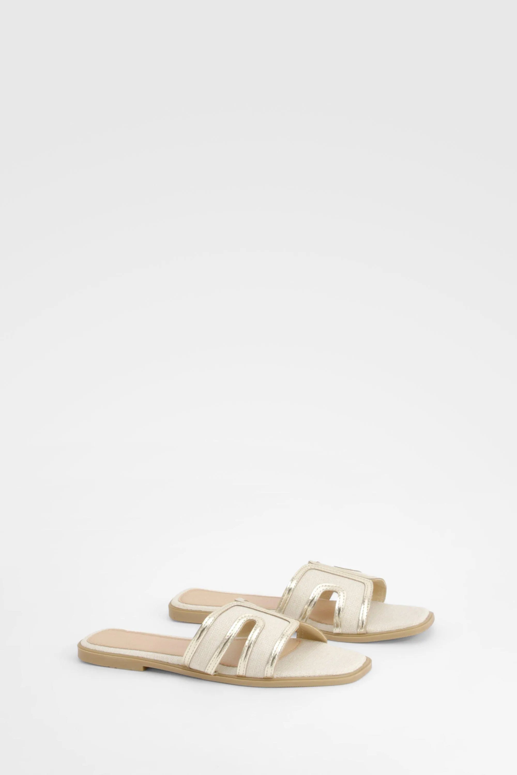 Linen Look Cut Out Detail Flat Sandals