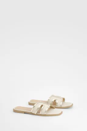 Linen Look Cut Out Detail Flat Sandals