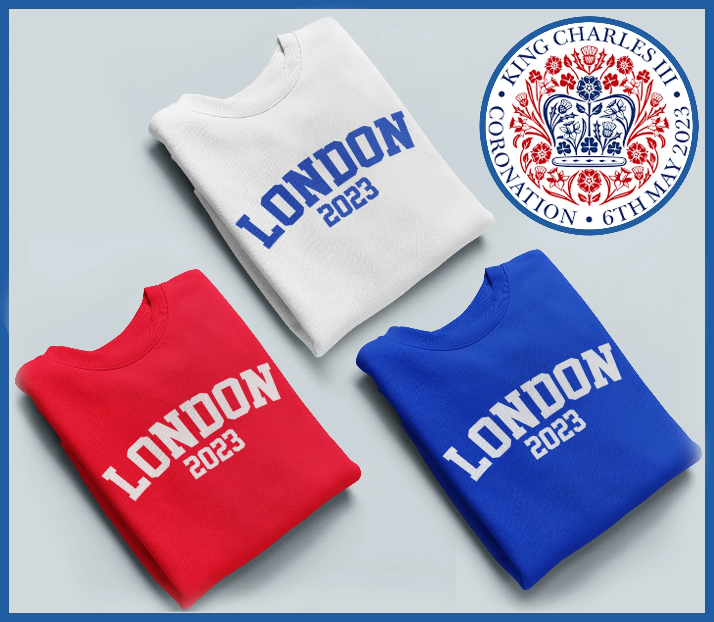 London 2023 King Charles III Coronation Jumpers, Matching Jumpers Red White and Blue