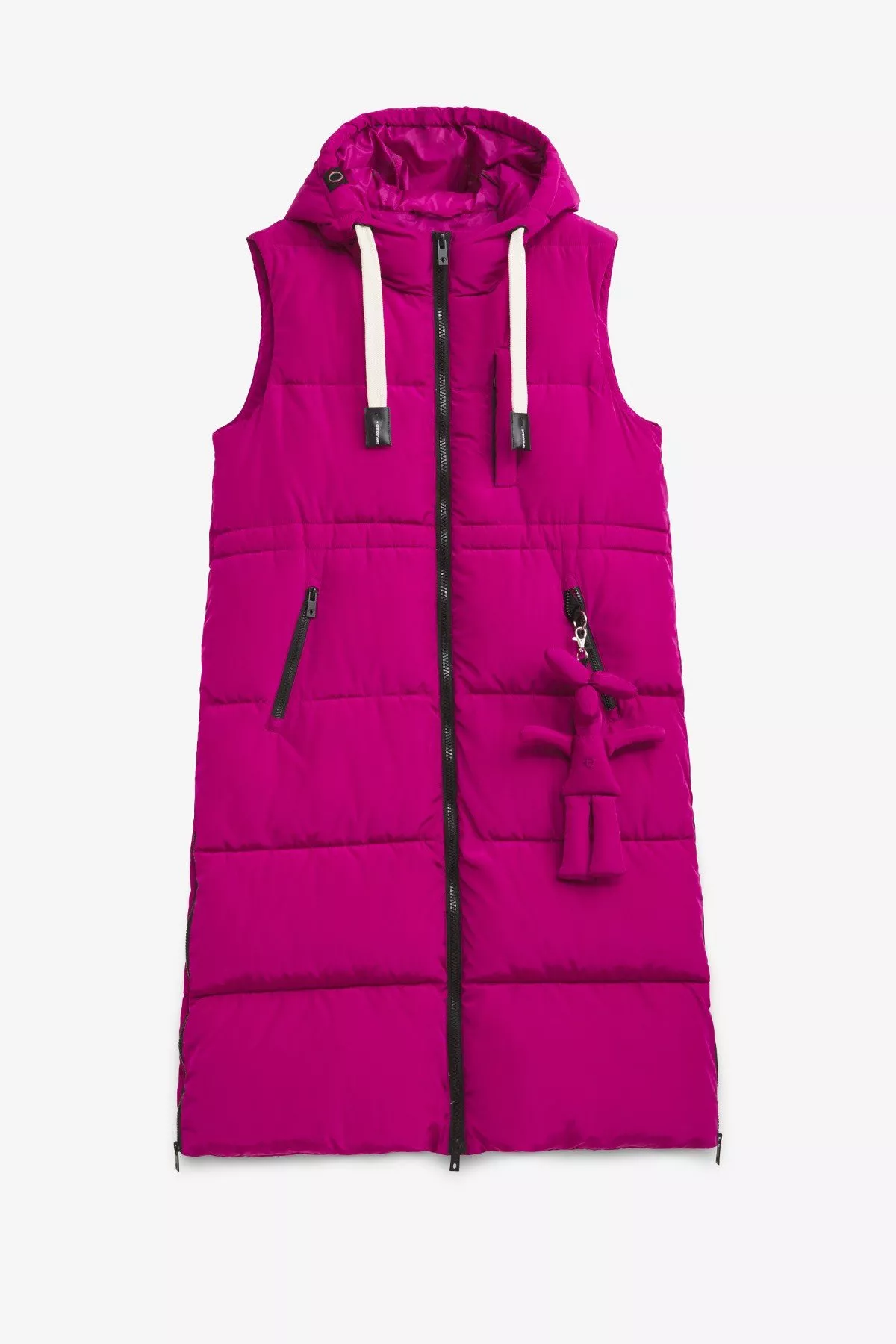 Long sleeveless puffer jacket with hood