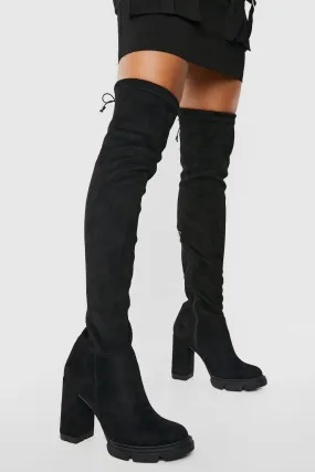 Lug Platform Stretch Over The Knee Boots