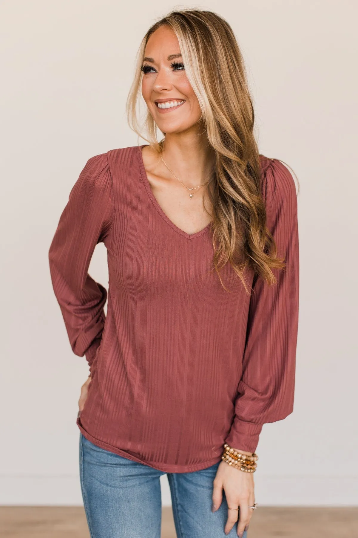 Mauve Ribbed Knit Top Bringing Majestic Memories