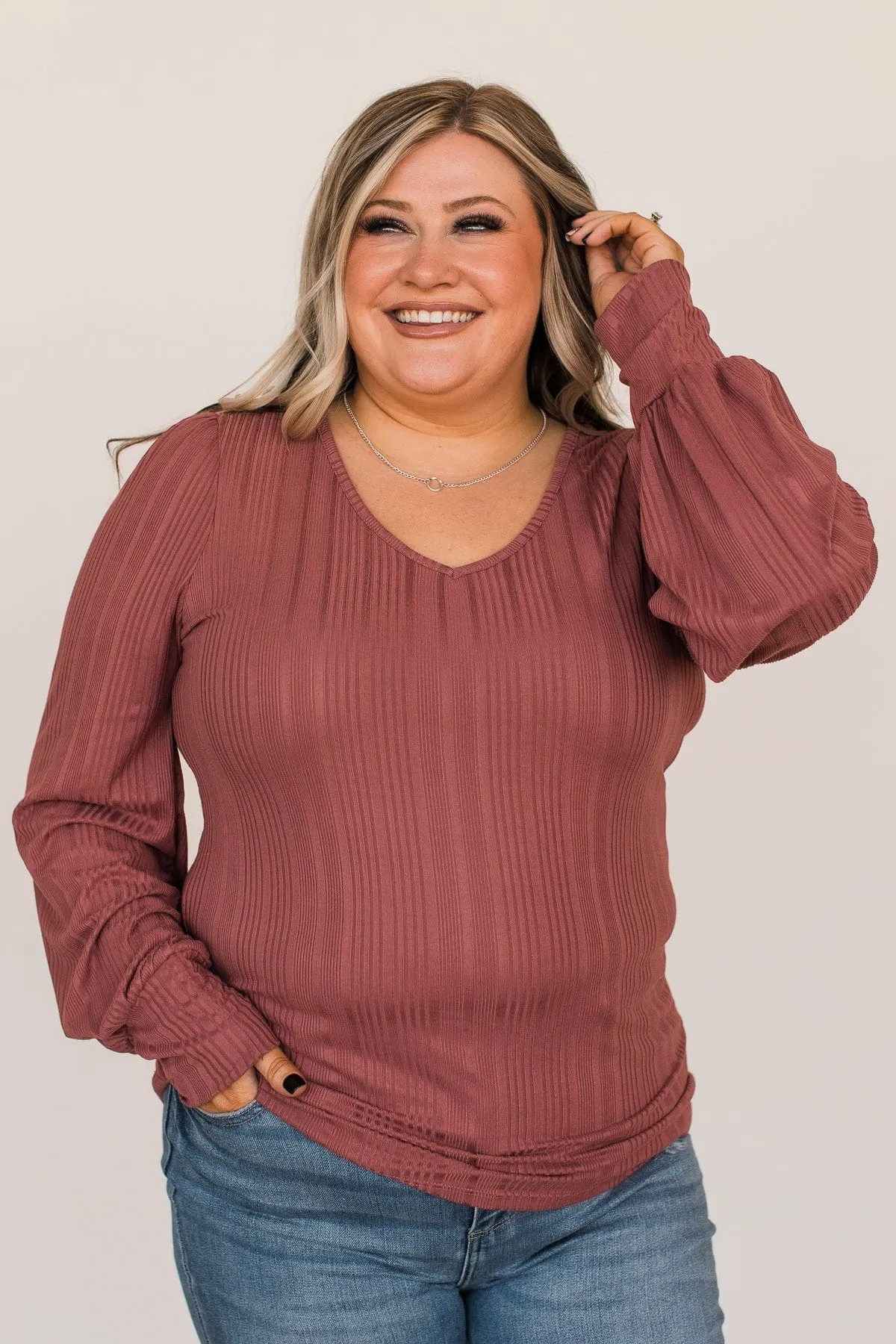 Mauve Ribbed Knit Top Bringing Majestic Memories