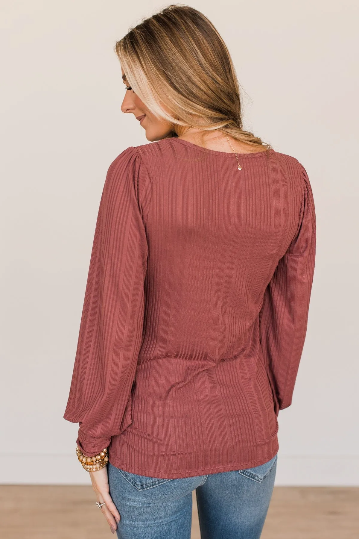 Mauve Ribbed Knit Top Bringing Majestic Memories