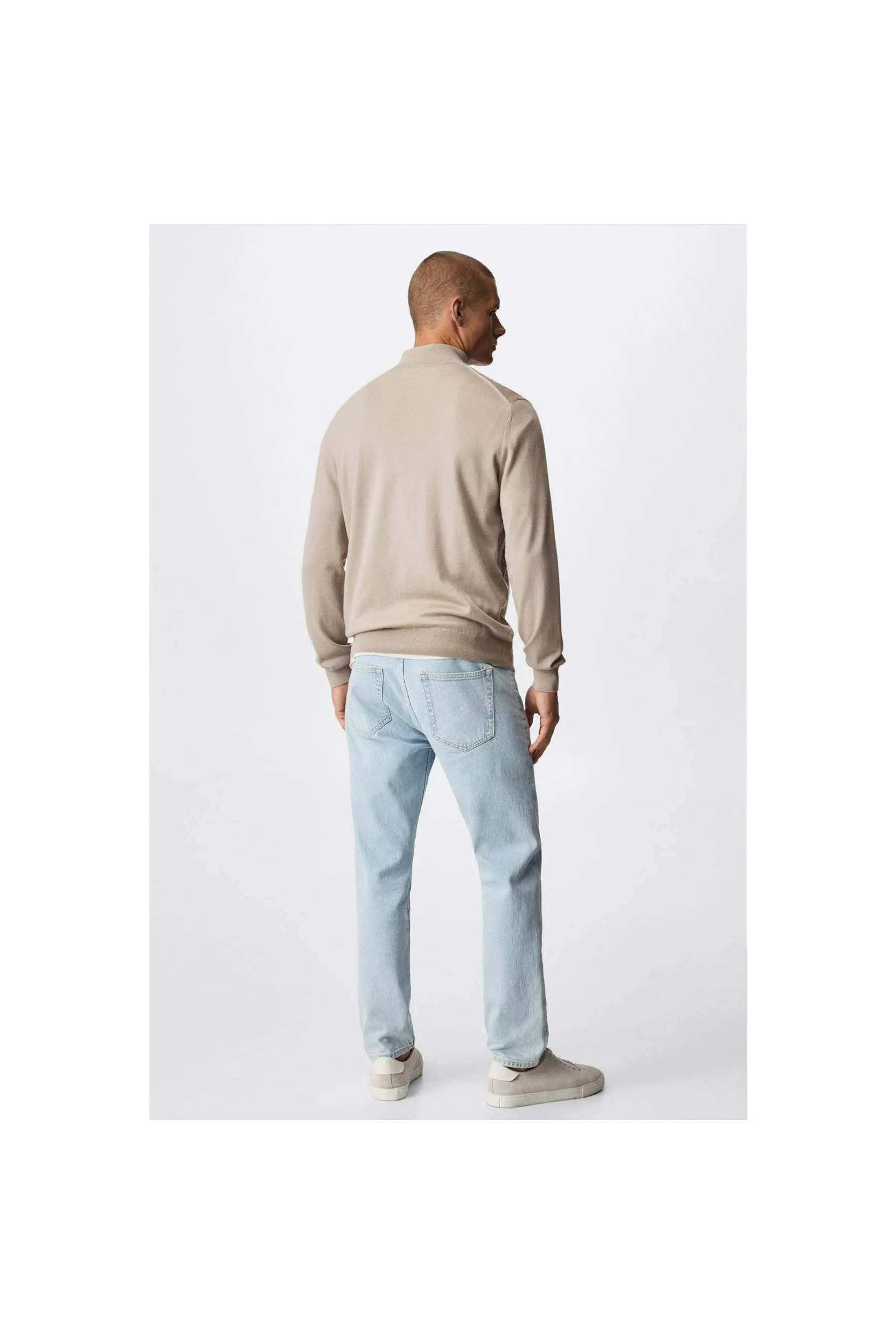 MANGO Men's Sand Wool Zip Neck Jumper - Jumpers