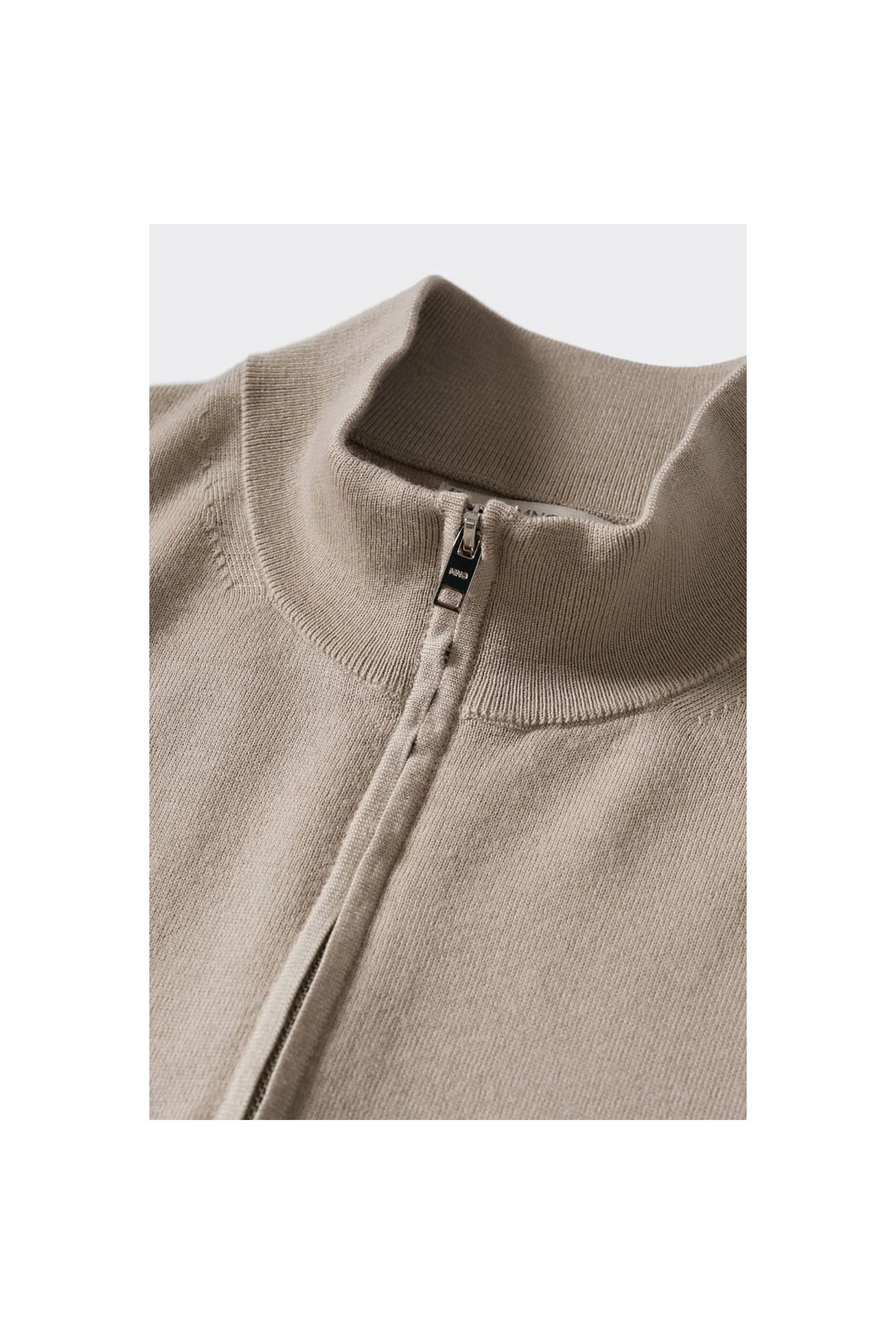 MANGO Men's Sand Wool Zip Neck Jumper - Jumpers