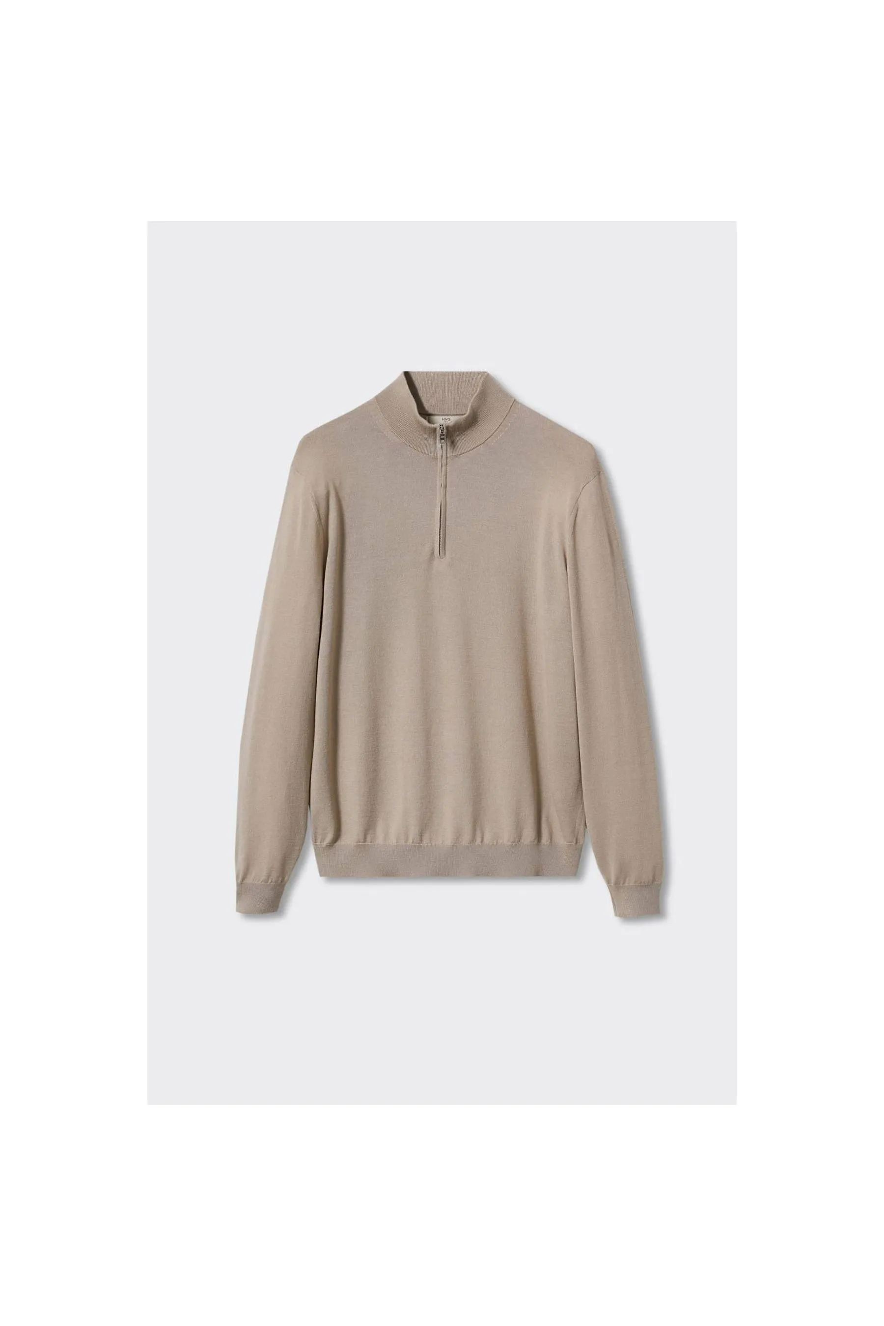 MANGO Men's Sand Wool Zip Neck Jumper - Jumpers